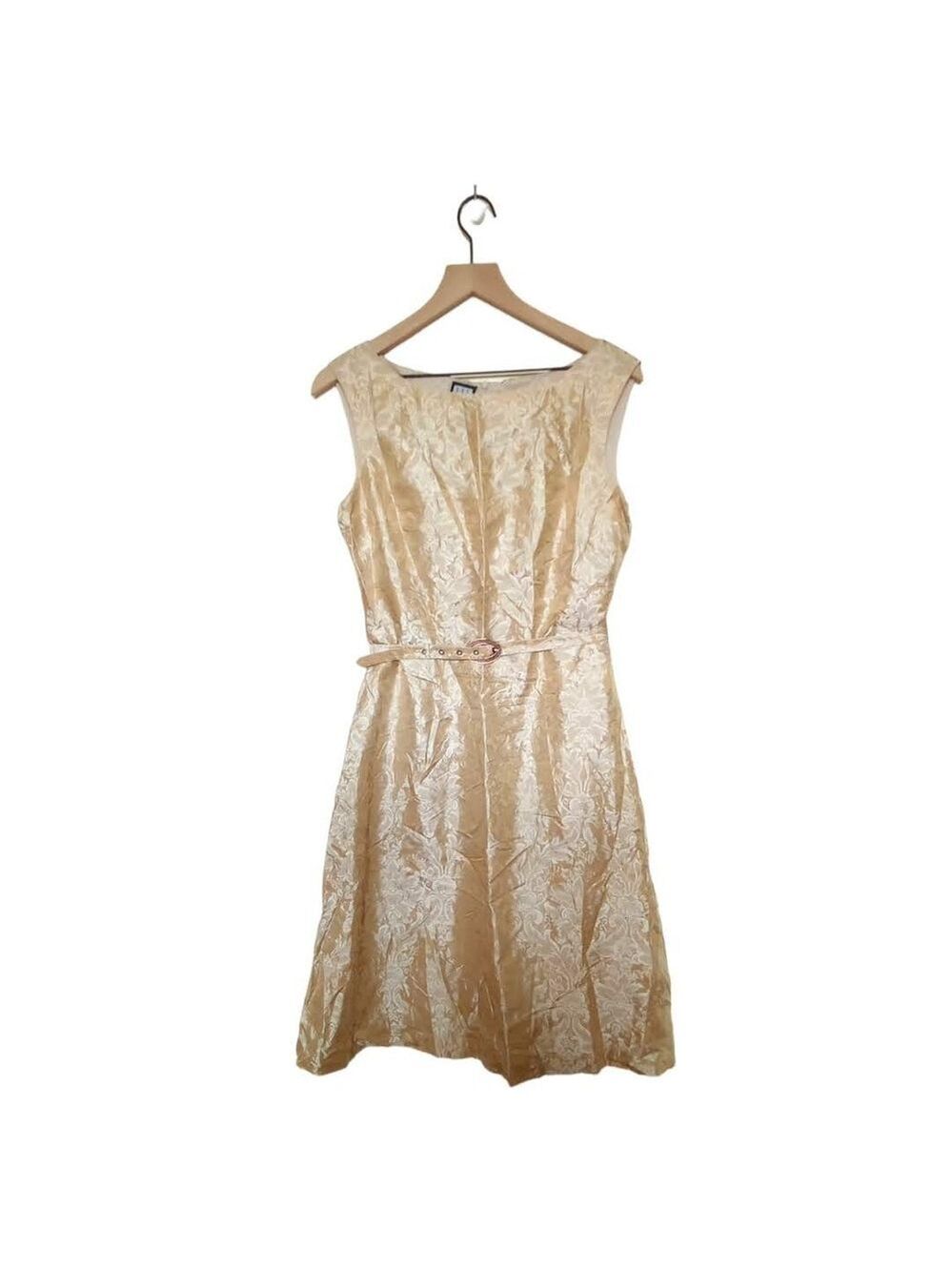 Due Per Due Veste Vintage Gold Floral Silk Dress with Waist Belt Size 6
